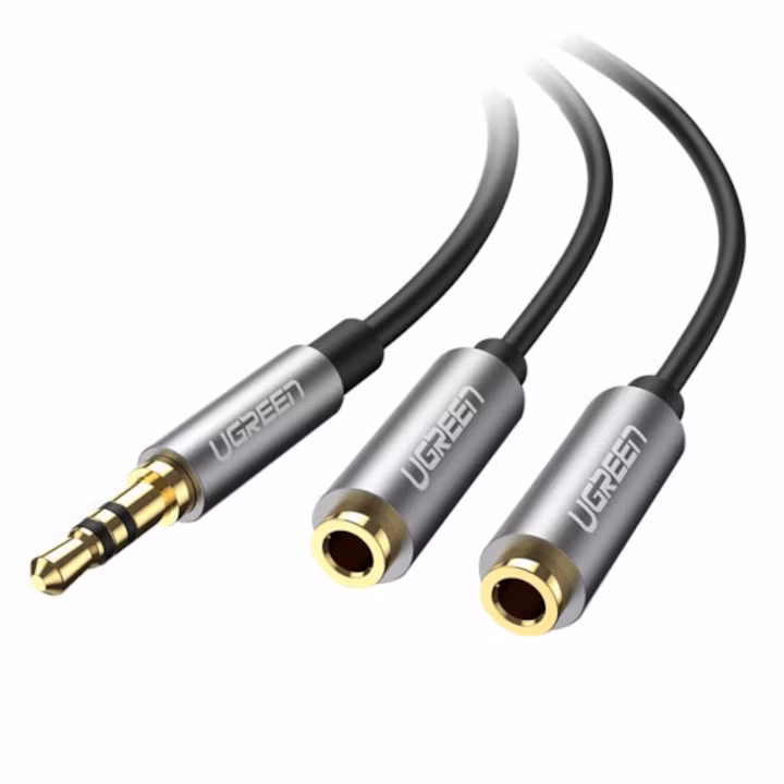 Cablu audio / adaptor Jack la 2x Jack 20cm, Ugreen (10532), negru