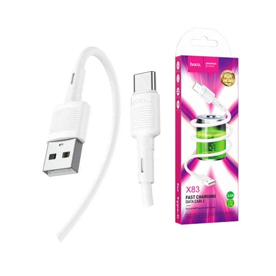 Cablu date și încărcare USB-A la USB-C, 3A, 1m, Hoco X83, alb