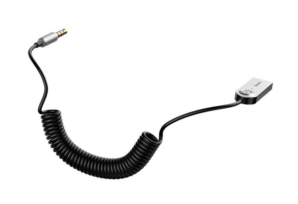 Receptor audio bluetooth 5.0 Baseus BA01 pentru mașină, Adaptor AUX Jack 3.5mm, alimentare USB, Microfon Incorporat Handsfree, Cablu Spiralat, Negru