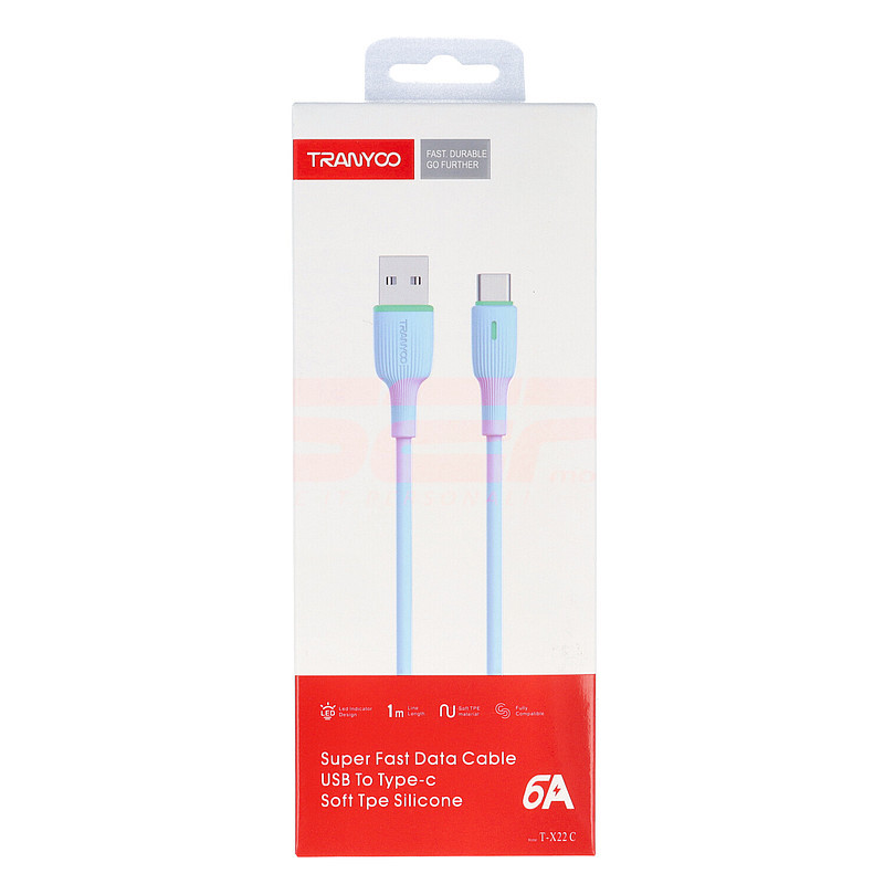 Cablu date soft silicone USB - Type-C TRANYOO Fast Charge T-X22 Blue