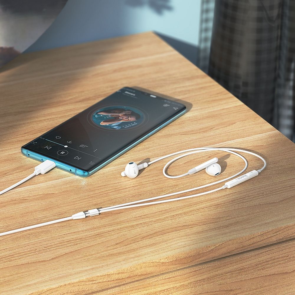 Căști cu fir USB-C și microfon, Hoco M93, albe