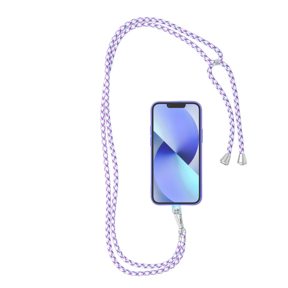 Șnur telefon SWING (6mm), pandantiv cu lungime reglabilă / lungime cablu 165cm (max 82,5cm în buclă) / pe umăr sau gât – alb – violet
