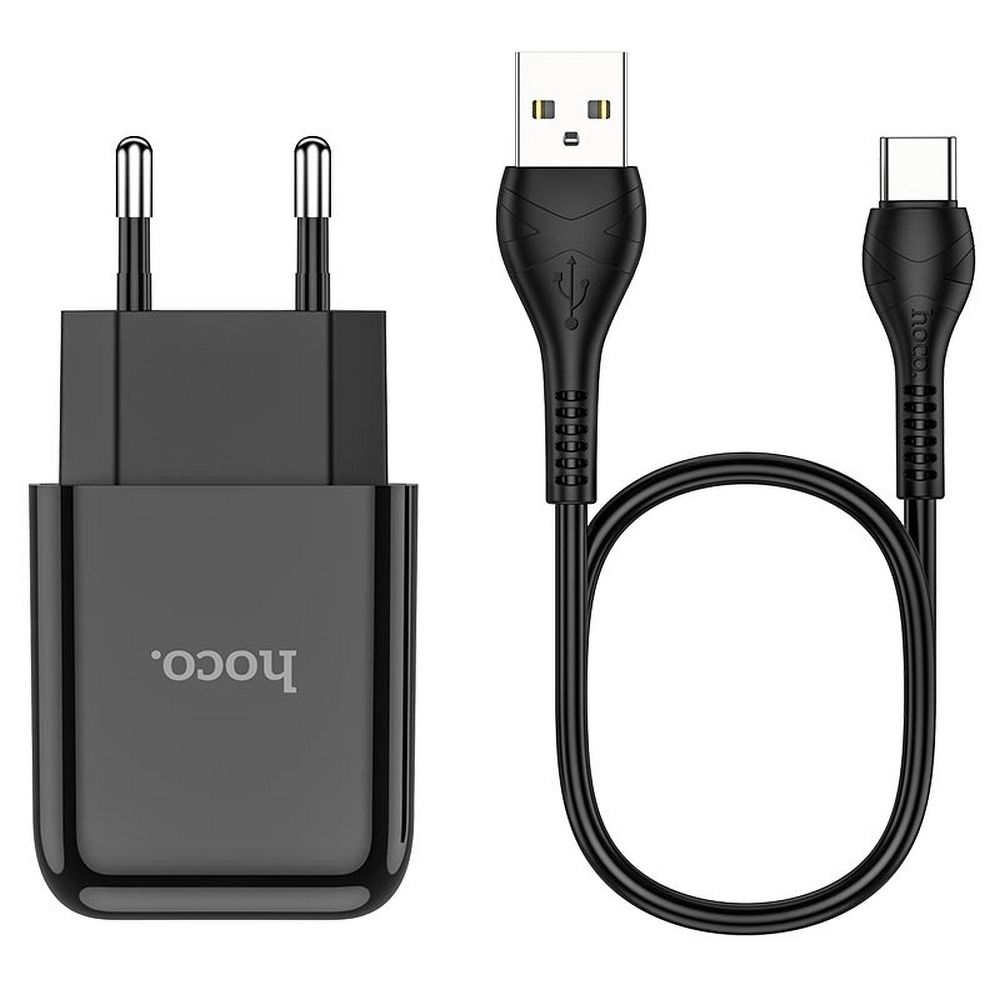 Încărcător telefon USB-A + cablu USB-A la USB-C, 2A, 10W, Hoco N2, negru