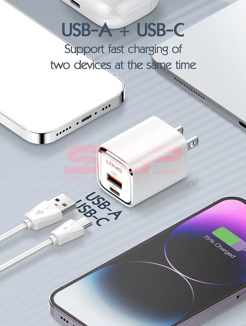 Incarcator retea LDNIO USB-A + USB-C Fast Charge Lightning 30W A2317C
