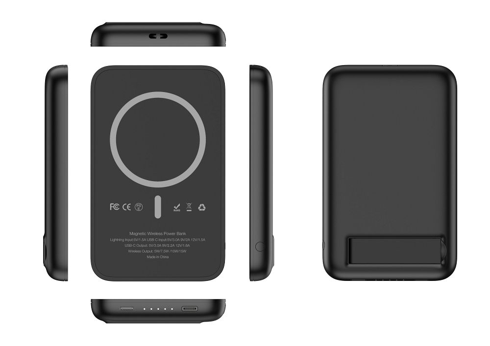 Baterie externă / PowerBank VEGER 5000 mAh cu încărcare inductivă compatibilă cu MagSafe PD QC3.0 2A 20W MagOn Kick (V0553P / W0553P), negru