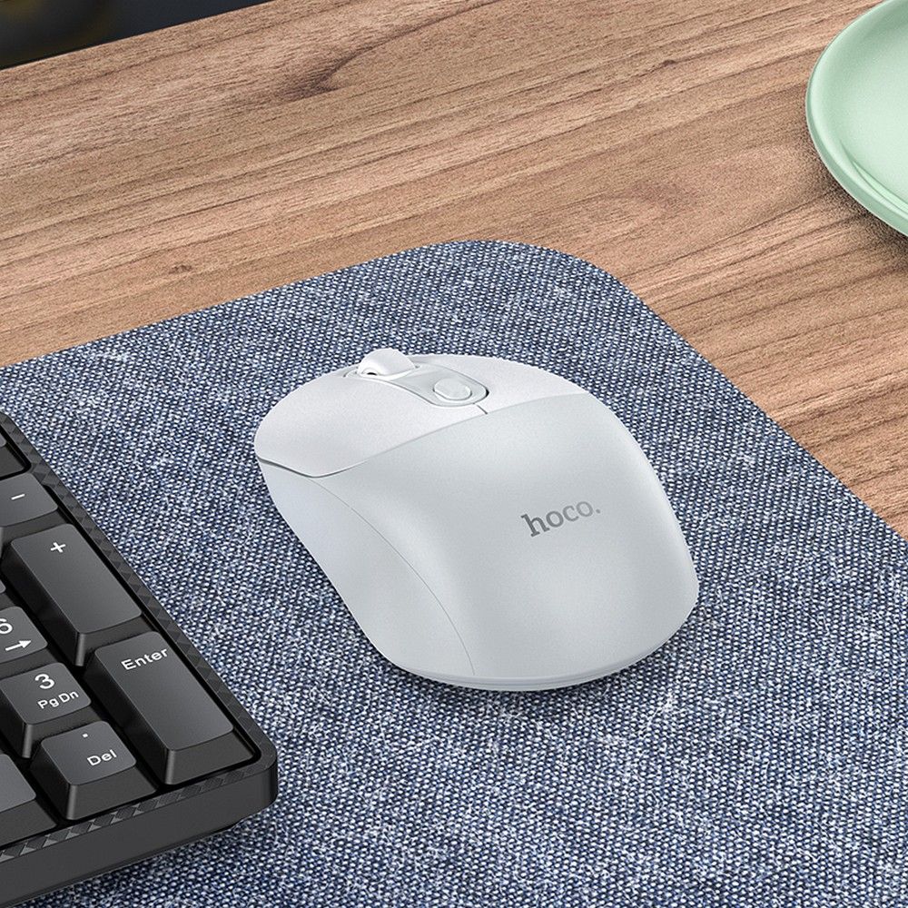 Mouse wireless hoco. 2.4G GM28 alb cu gri