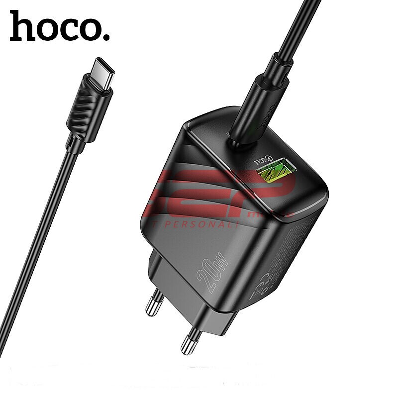 Incarcator retea Fast Charge USB-A + USB-C cu cablu Type-C 20W Hoco. CS25A