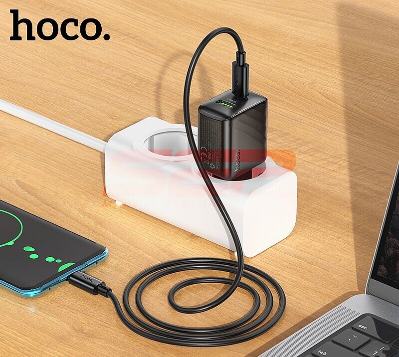 Incarcator retea Fast Charge USB-A + USB-C cu cablu Type-C 20W Hoco. CS25A