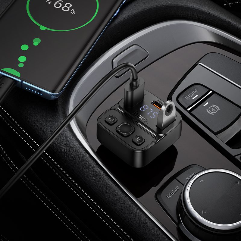 Transmițător auto bluetooth hoco. USB A + USB C QC PD 35W, E87, negru
