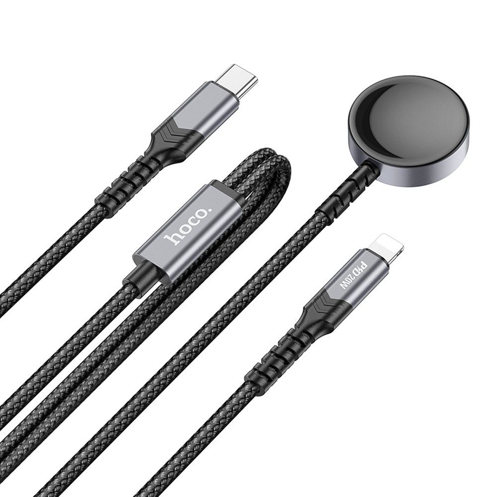 Incarcator wireless Hoco 2in1 Apple Watch + cablu de incarcare iPhone 1.2m CW54 negru