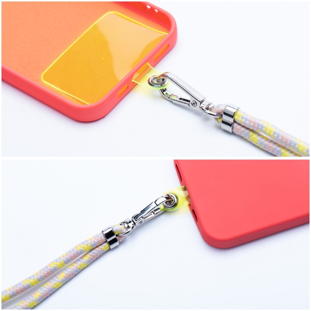 Șnur telefon SWING (6mm), pandantiv cu lungime reglabilă / lungime cablu 165cm (max 82,5cm în buclă) / pe umăr sau gât – gri-galben