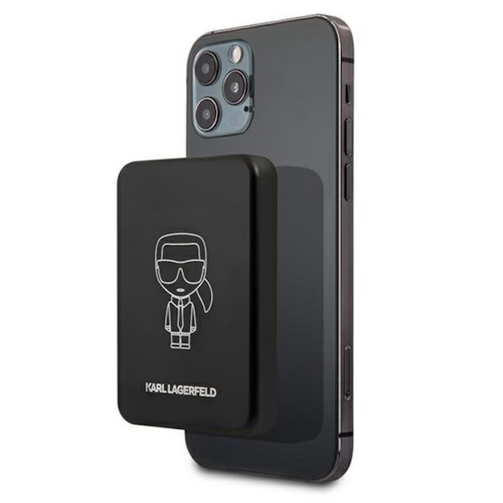 Baterie externă Karl Lagerfeld, 3.000mAh, MagSafe, 1xUSB-C, Indicator baterie, negru