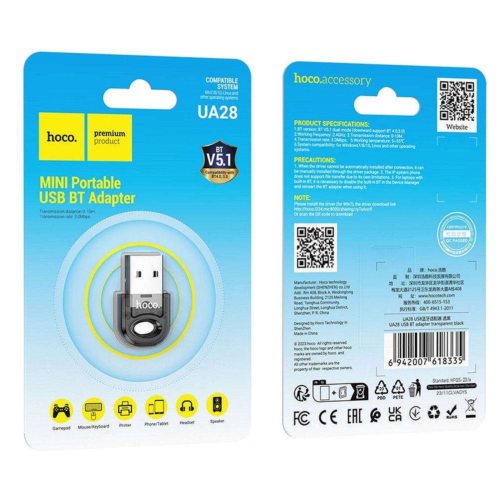 Adaptor bluetooth USB-A, Hoco UA28