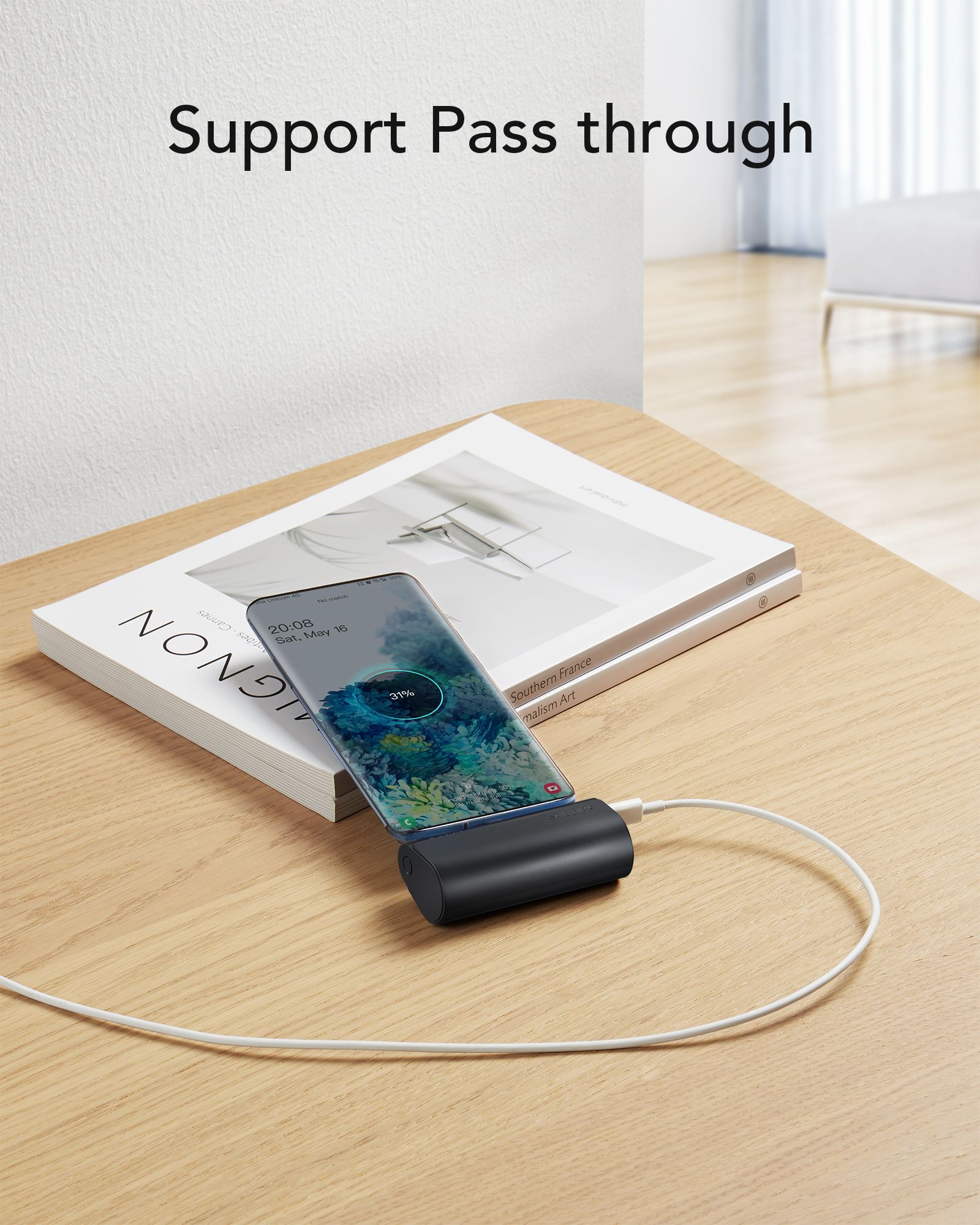 PowerBank VEGER 20W, 5.000 mAh cu adaptor Type-C încorporat, negru