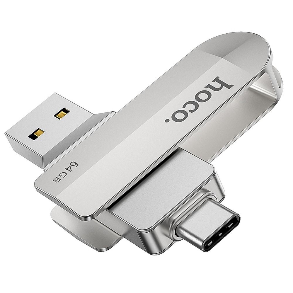Stick USB 3.0 64GB (USB A + USB C) Hoco UD10, argintiu