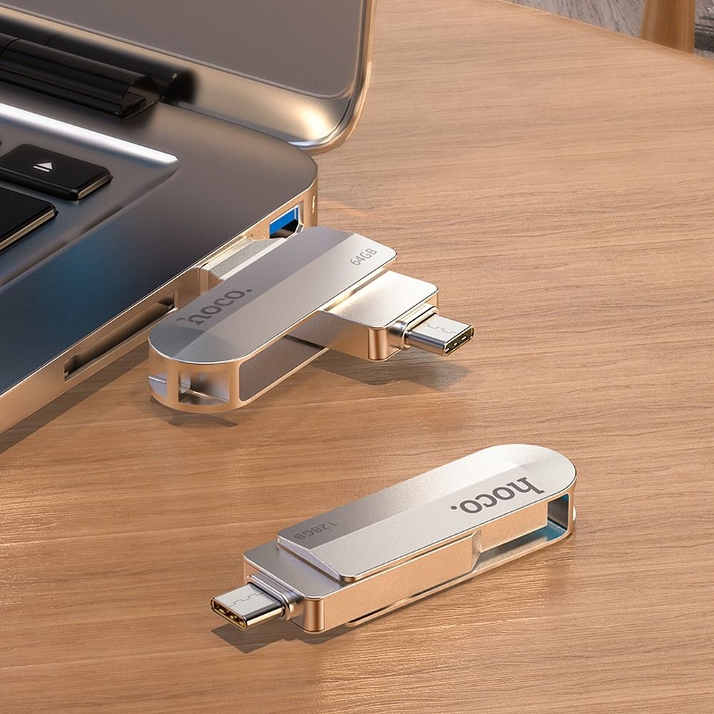 Stick USB 3.0 64GB (USB A + USB C) Hoco UD10, argintiu