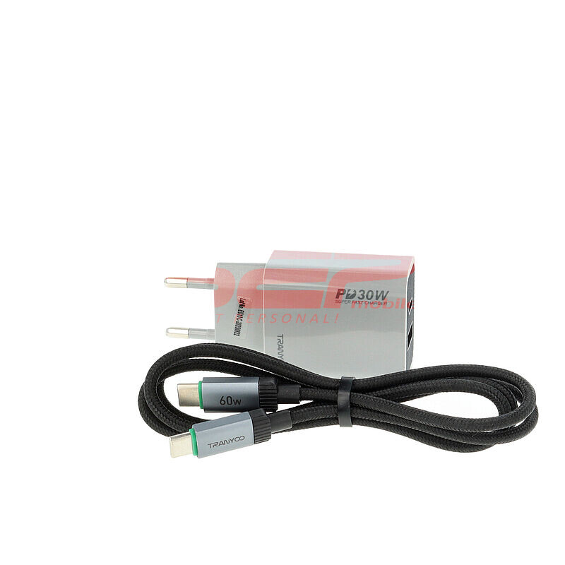 Incarcator retea Super Fast Charge USB-A + USB-C - Type-C 30W TRANYOO T-EU13 C