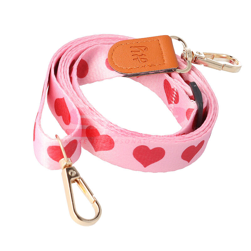 Snur textil dublu telefon mobil cu carabine Pink Hearts