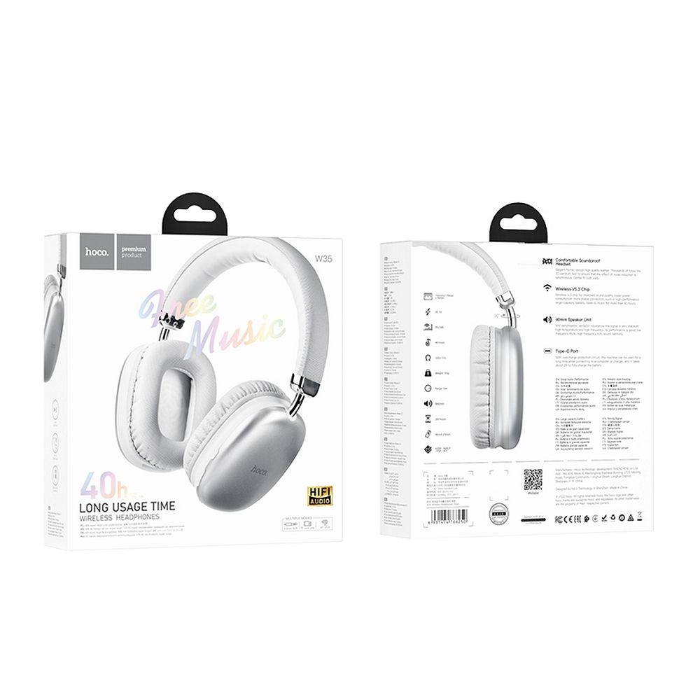 Căști wireless Hoco W35, gri