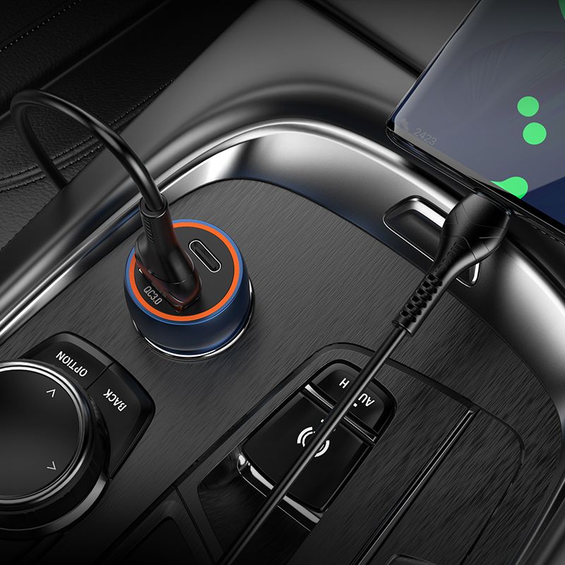 Încărcător auto USB-A + USB-C, PD QC3.0, 3A, 20W, Hoco Z46A, albastru safir