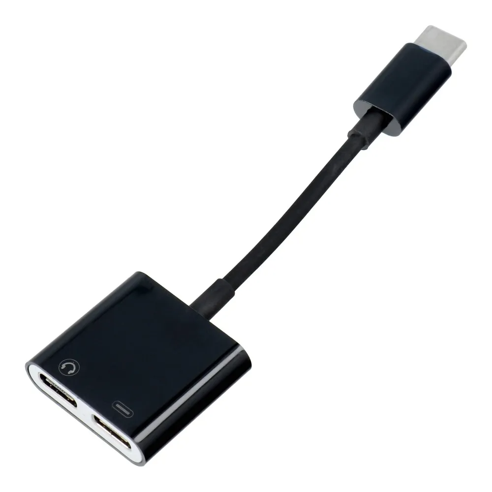 Adaptor splitter audio și încărcare USB-C la 2x USB-C, cip DAC integrat, negru