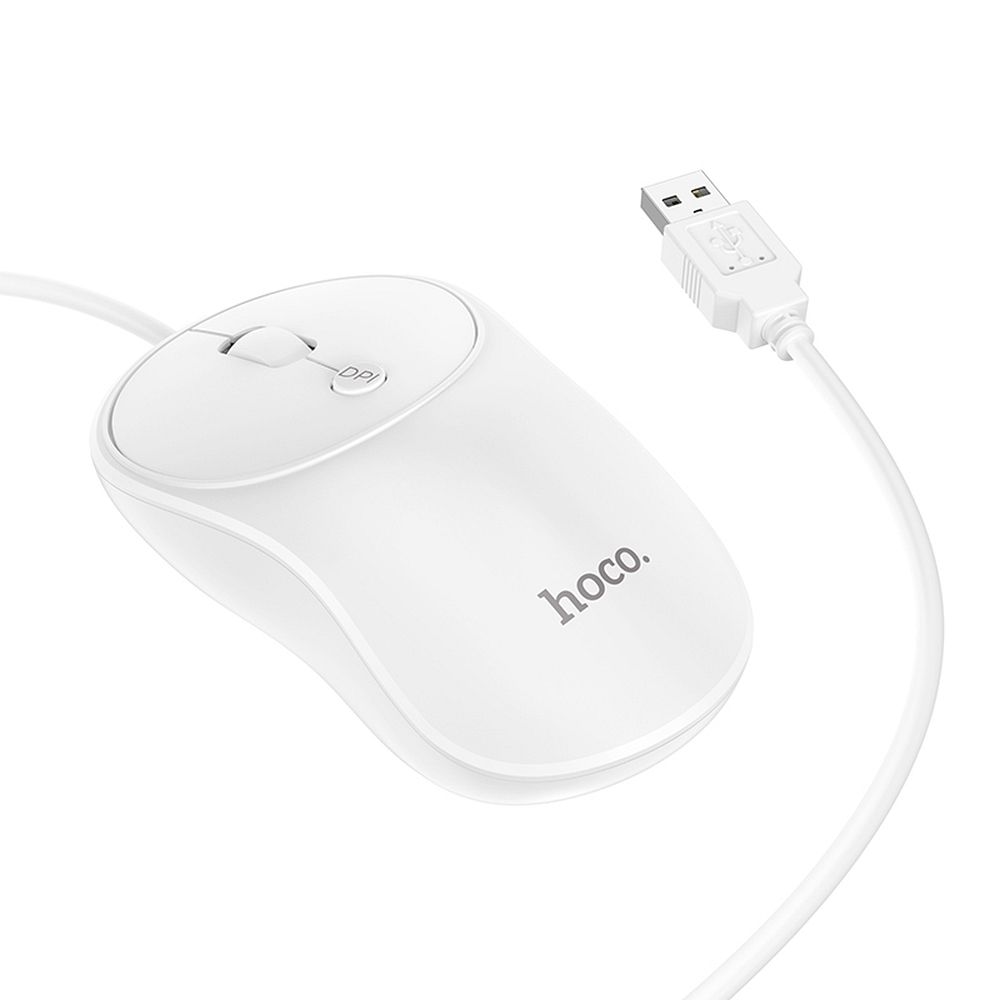 Mouse cu fir USB-A, 1600 DPI, hoco. GM13, alb