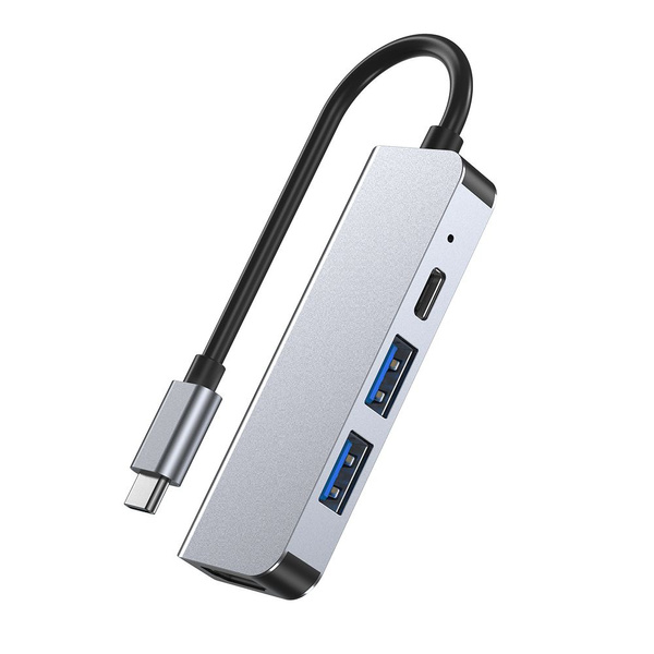 Adaptor HUB aluminiu 4-in-1 Tech-Protect V2 USB Type-C – 2x USB 3.0, 1x USB Type-C, 1x HDMI, gri