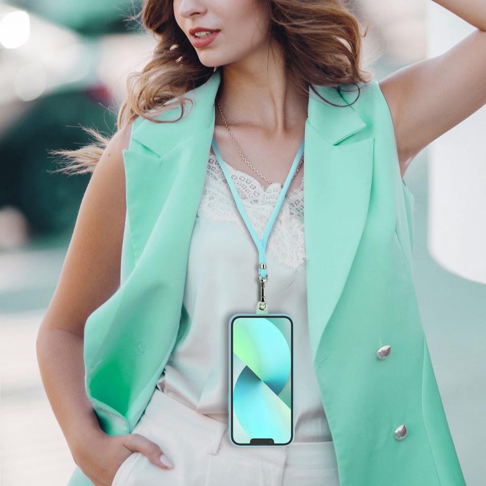 Șnur telefon SWING (6mm), pandantiv cu lungime reglabilă / lungime cablu 165cm (max 82,5cm în buclă) / pe umăr sau gât – verde deschis