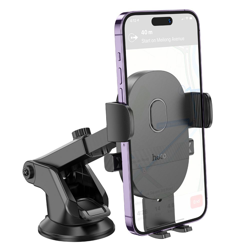 Suport auto pentru telefon cu ventuză, hoco. H19, negru