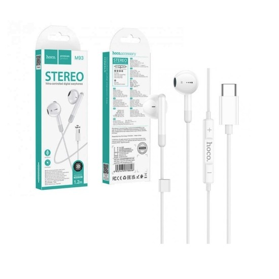 Căști cu fir USB-C și microfon, Hoco M93, albe