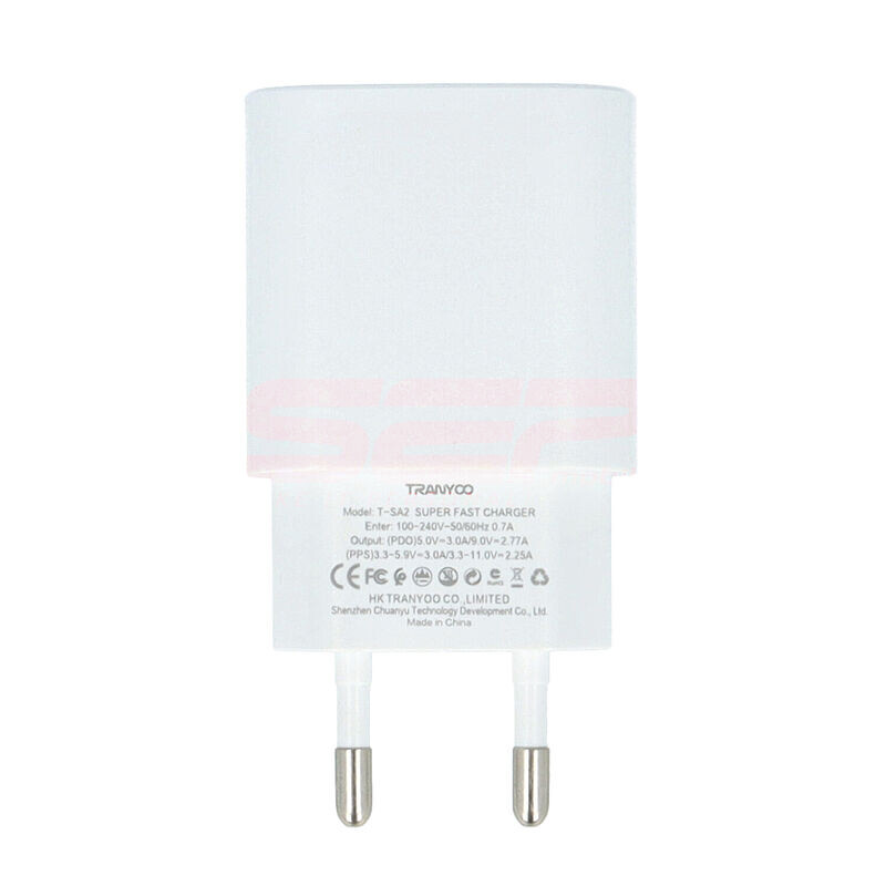 Incarcator retea Fast Charge Type-C - Type-C 25W TRANYOO T-SA2C WHITE