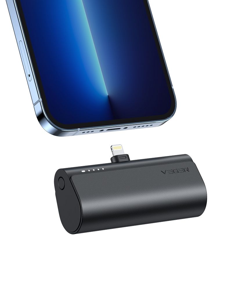 PowerBank VEGER 20W, 5.000 mAh cu adaptor Lightning încorporat, negru