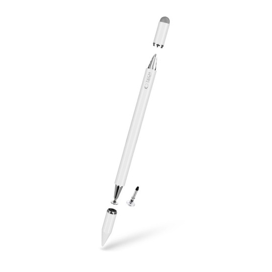 Stylus Pen Tech-Protect USP200 pentru desen si scriere de mana, 3 tipuri de varfuri, Alb