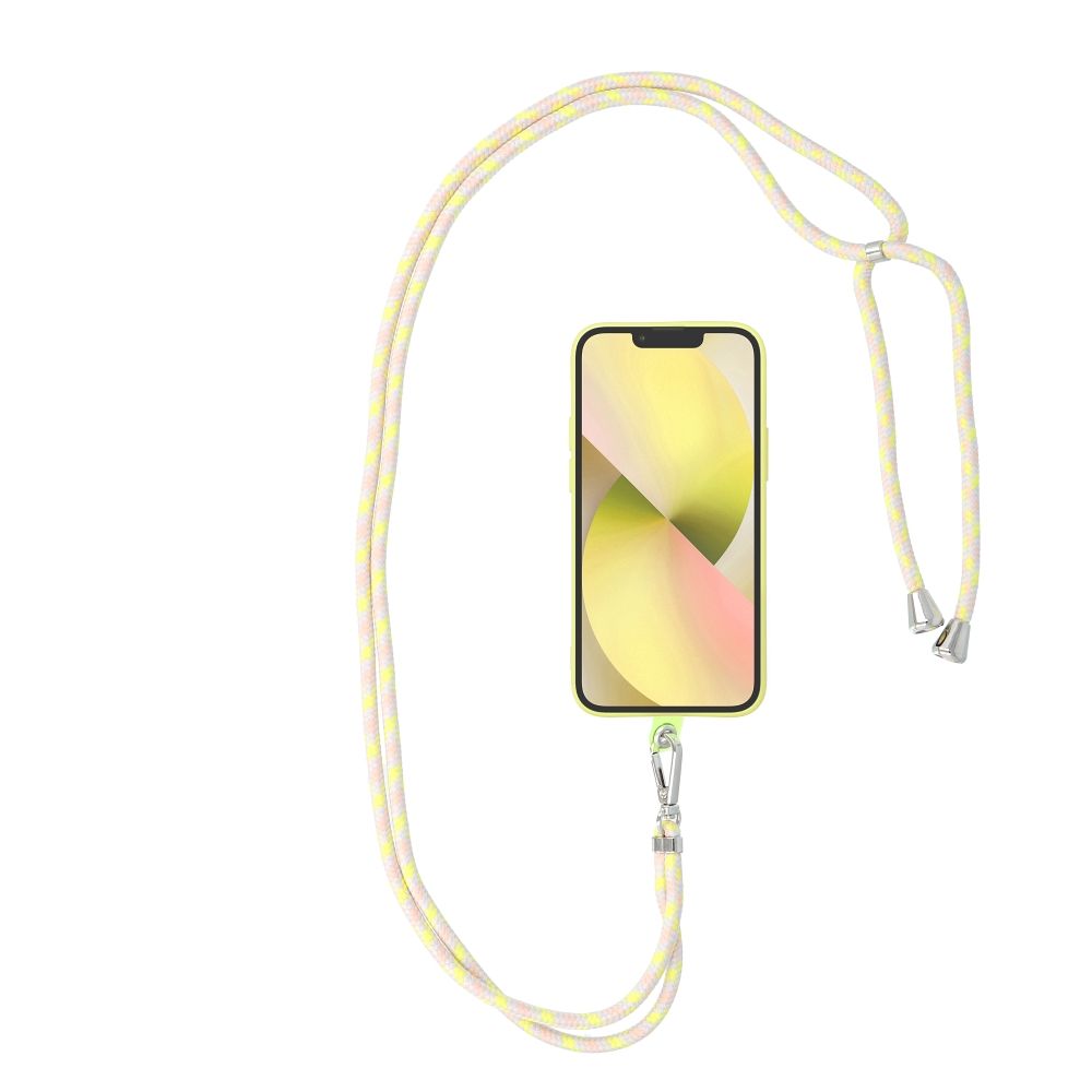 Șnur telefon SWING (6mm), pandantiv cu lungime reglabilă / lungime cablu 165cm (max 82,5cm în buclă) / pe umăr sau gât – gri-galben