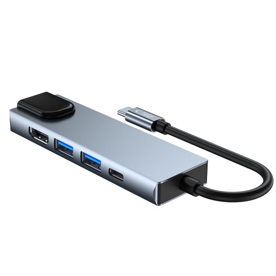 Hub USB-C 5 în 1 Tech-Protect V3, Aluminiu, HDMI 4K, RJ45 Gigabit Ethernet, USB-C Power Delivery, 2x USB 3.0, gri