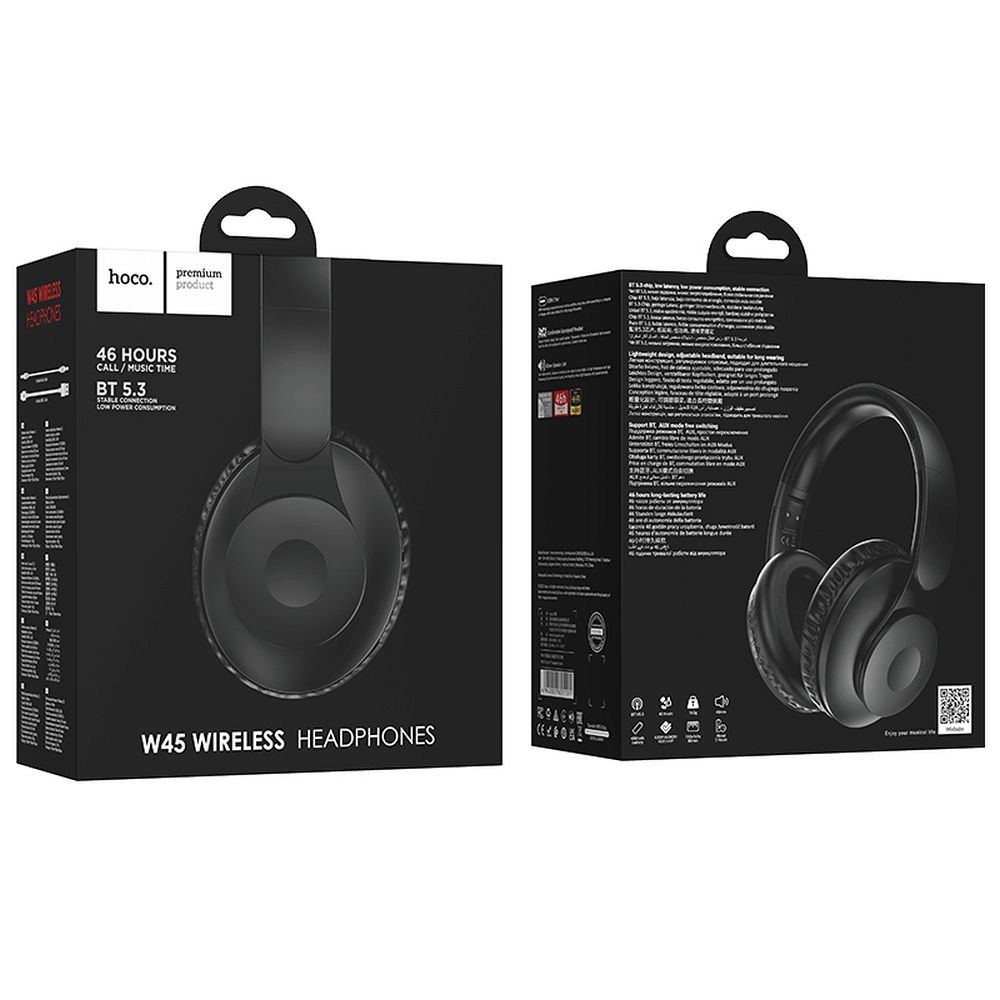Căști wireless, Bluetooth, On-Ear, Hoco W45, negre