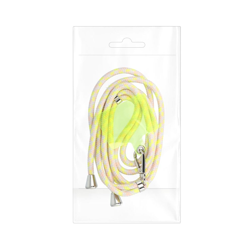 Șnur telefon SWING (6mm), pandantiv cu lungime reglabilă / lungime cablu 165cm (max 82,5cm în buclă) / pe umăr sau gât – gri-galben