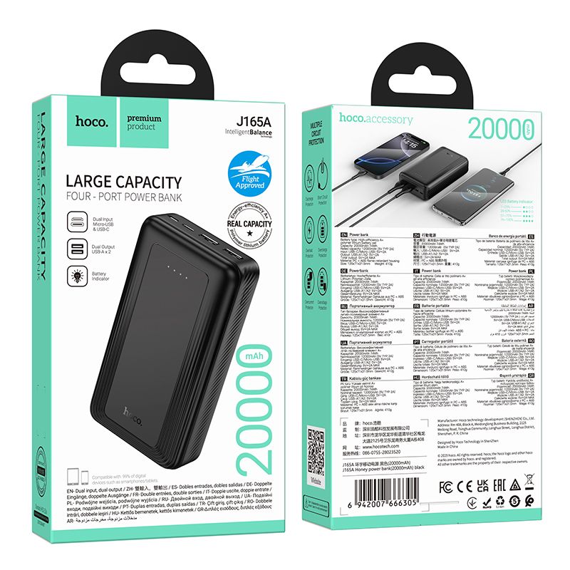 Power Bank / Acumulator extern hoco J165A 20.000 mAh 2A, negru