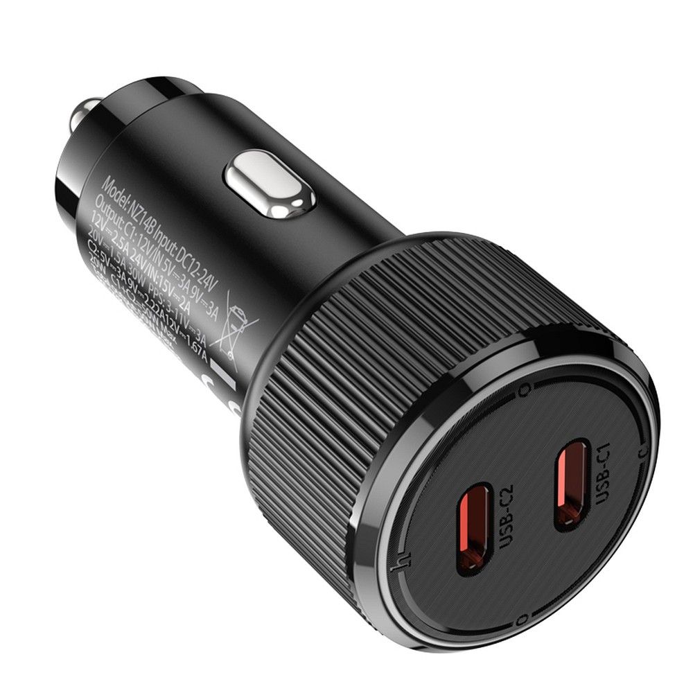Încărcător auto 2xUSB-C QC PD, 50W, Hoco NZ14B, negru