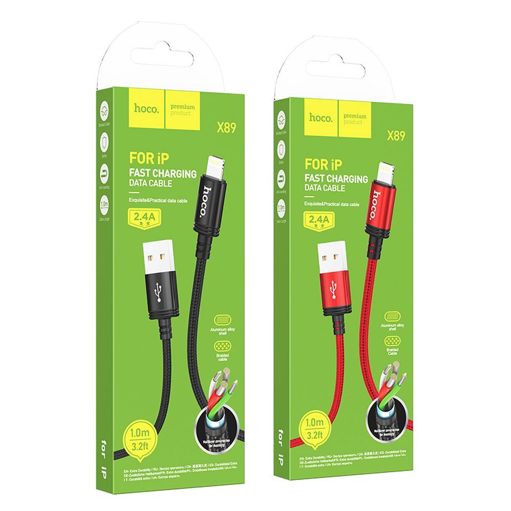 Cablu date și încărcare USB-A la Lightning, 2,4A, Hoco X89, 1m, negru