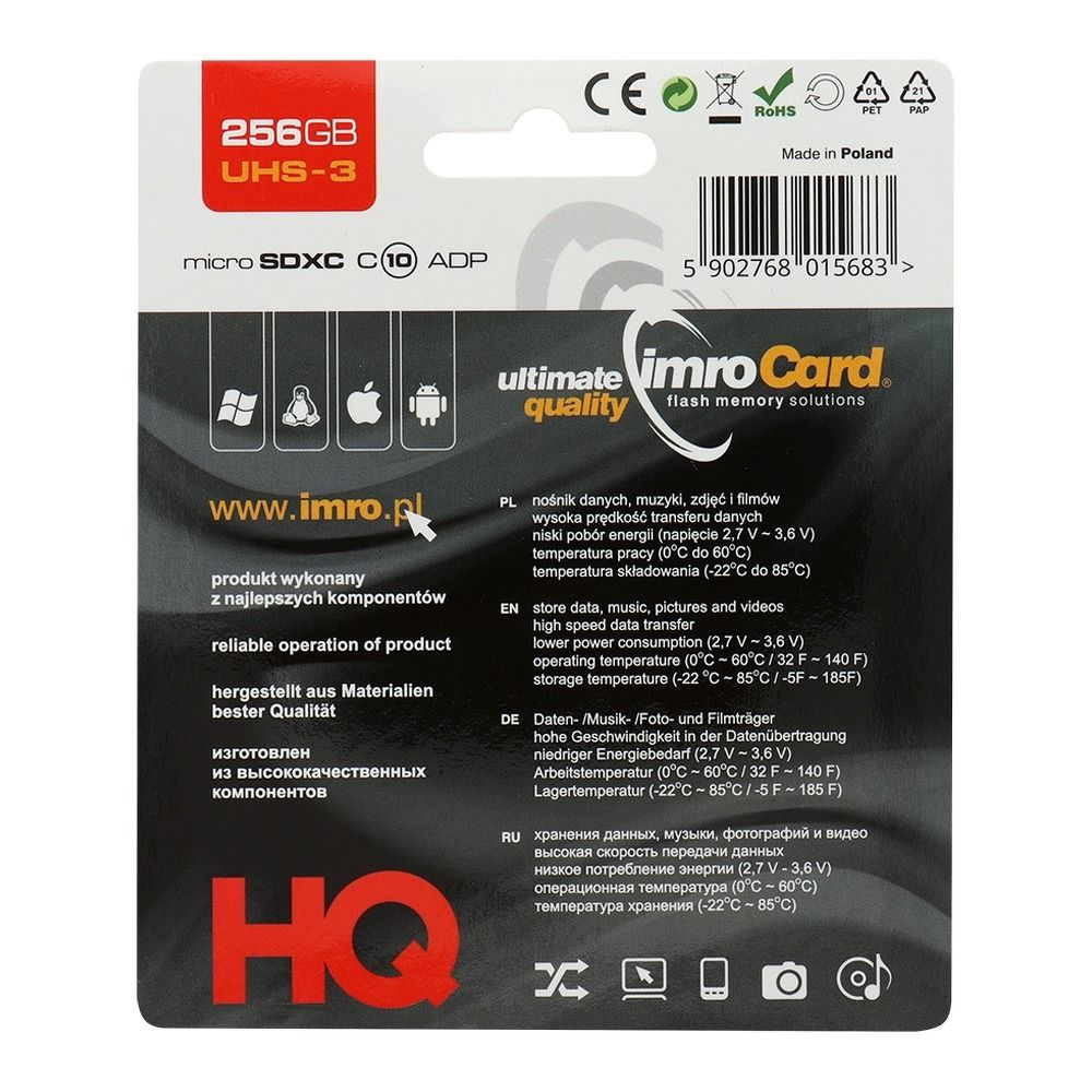Card de memorie microSD IMRO 256GB 100MB/s clasa 10 UHS I cu adaptor SD