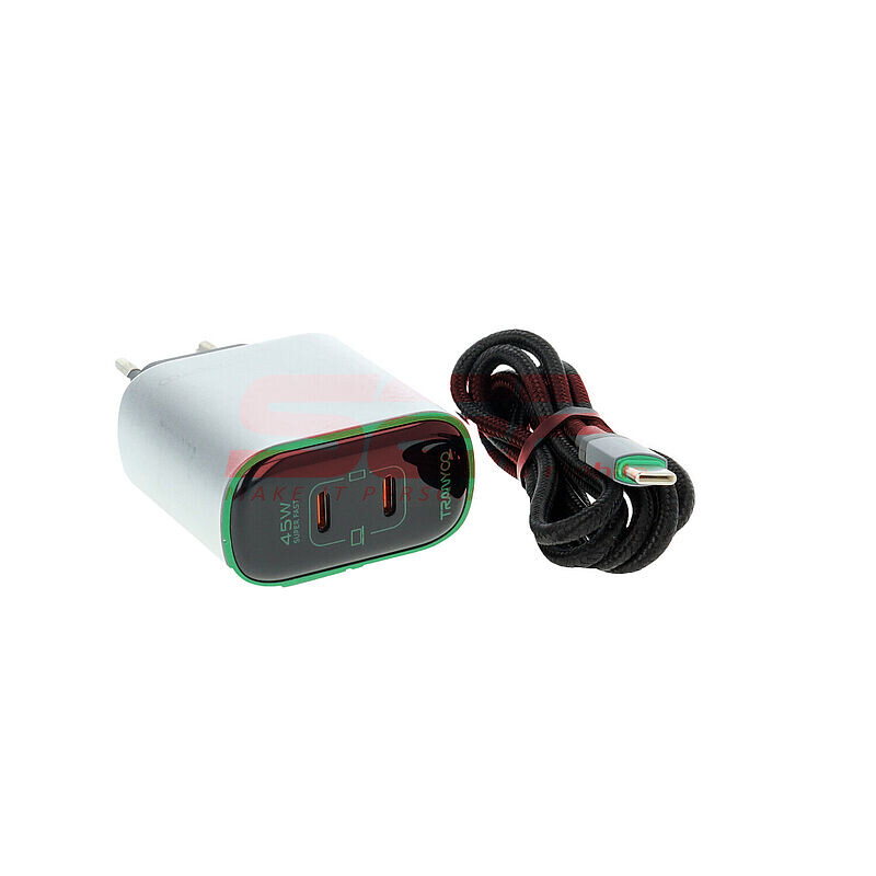 Incarcator retea Fast Charge 2 x USB-C cu cablu Type-C 45W Tranyoo T-EU25 C