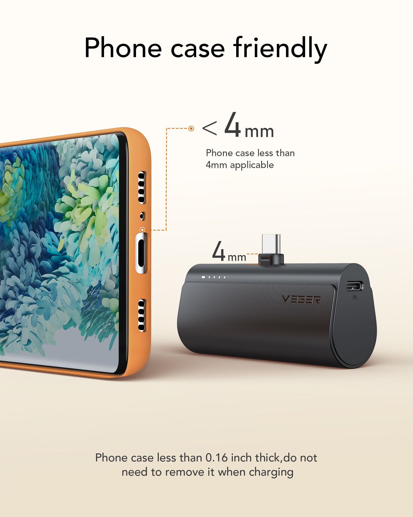 PowerBank VEGER 20W, 5.000 mAh cu adaptor Type-C încorporat, negru