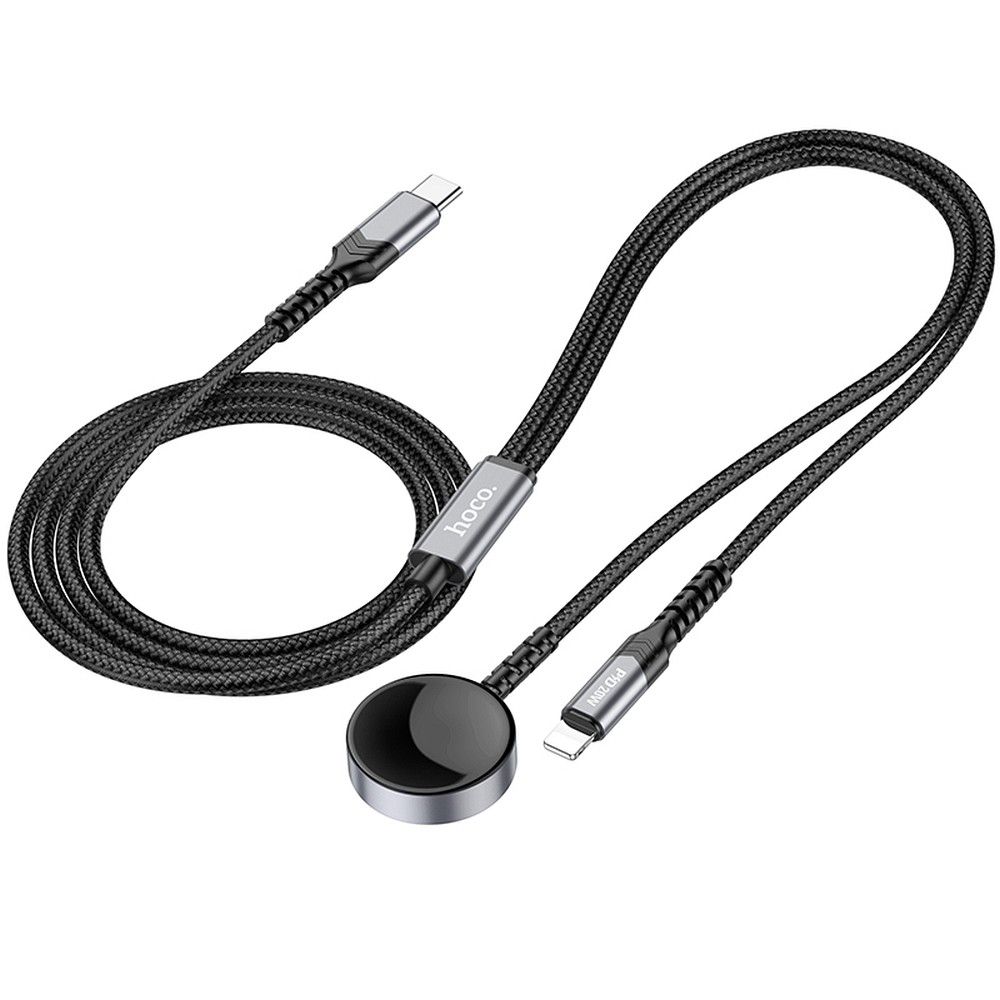 Incarcator wireless Hoco 2in1 Apple Watch + cablu de incarcare iPhone 1.2m CW54 negru