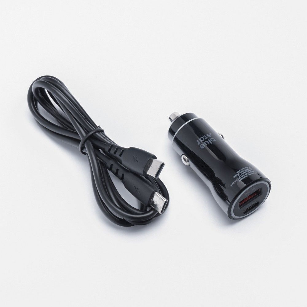 Încărcător auto Blue Star USB C + USB A QC3.0 PD AFC PPS 3A 30W + cablu USB C la USB C, negru