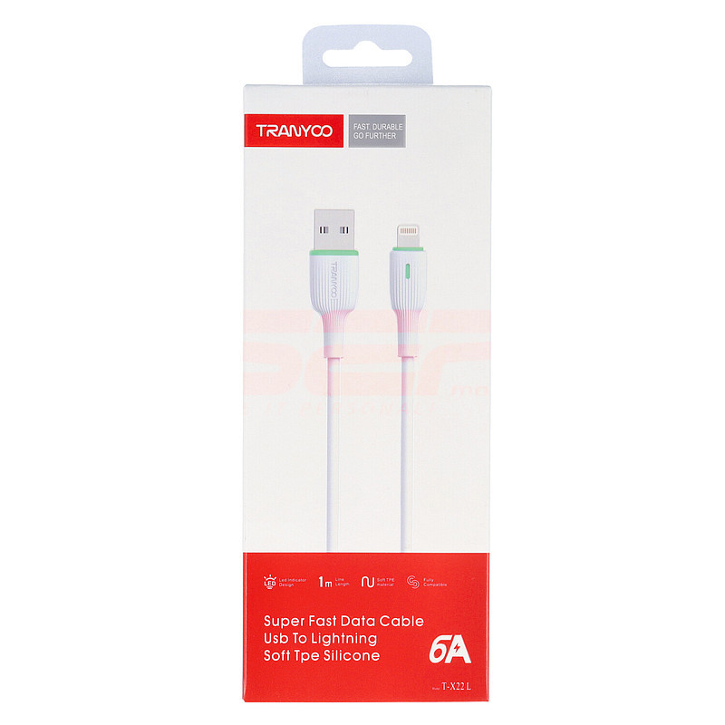 Cablu date soft silicone USB - Lightning TRANYOO Fast Charge T-X22 White