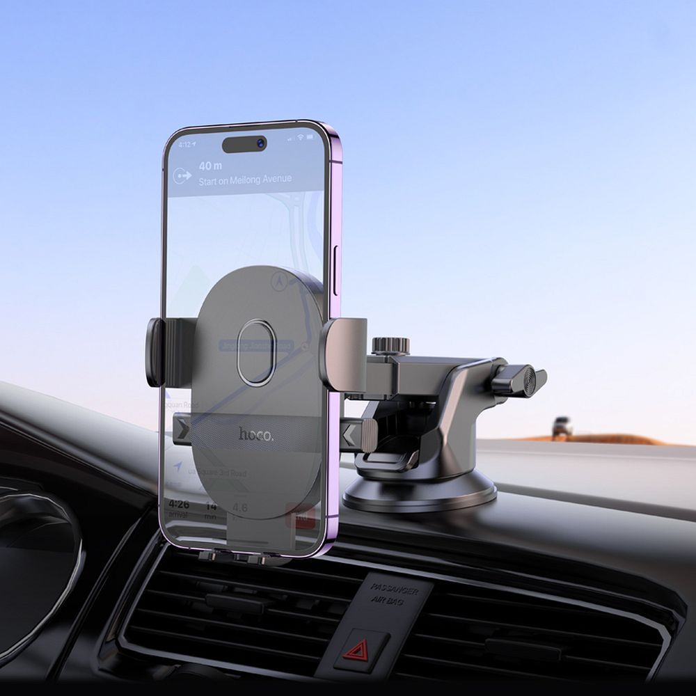 Suport auto pentru telefon cu ventuză, hoco. H19, negru