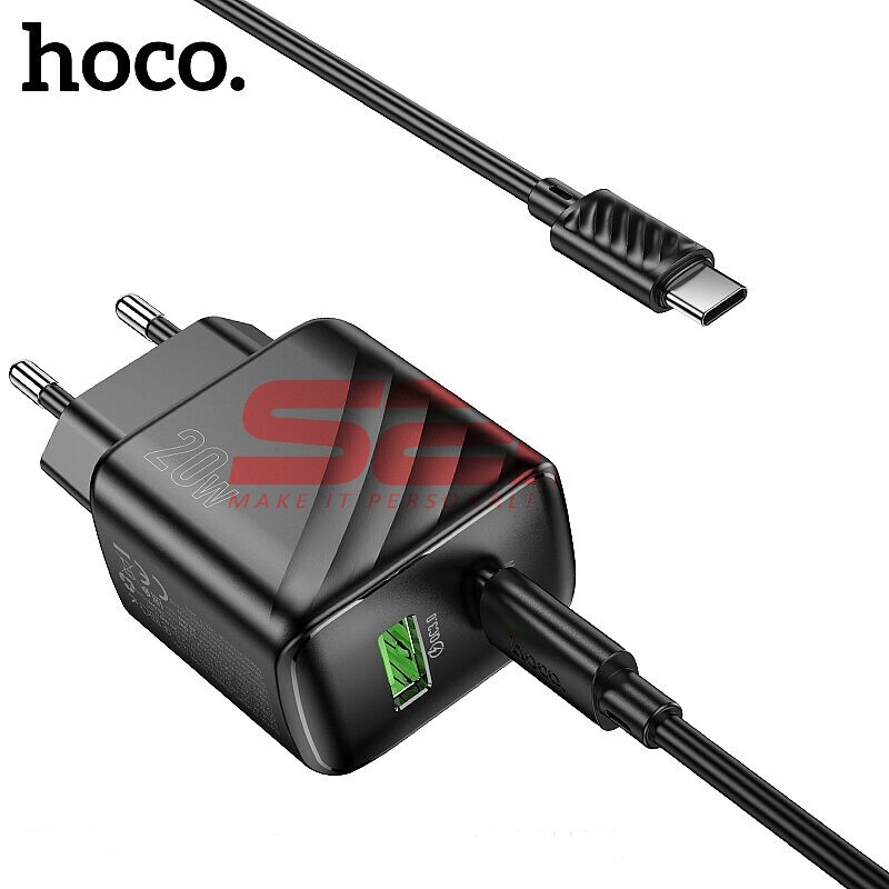 Incarcator retea Fast Charge USB-A + USB-C cu cablu Type-C 20W Hoco. CS25A