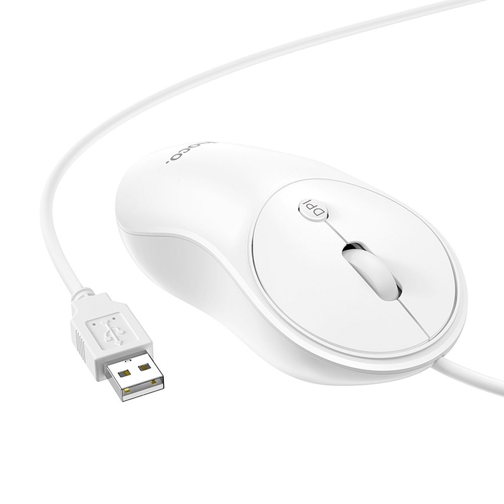 Mouse cu fir USB-A, 1600 DPI, hoco. GM13, alb