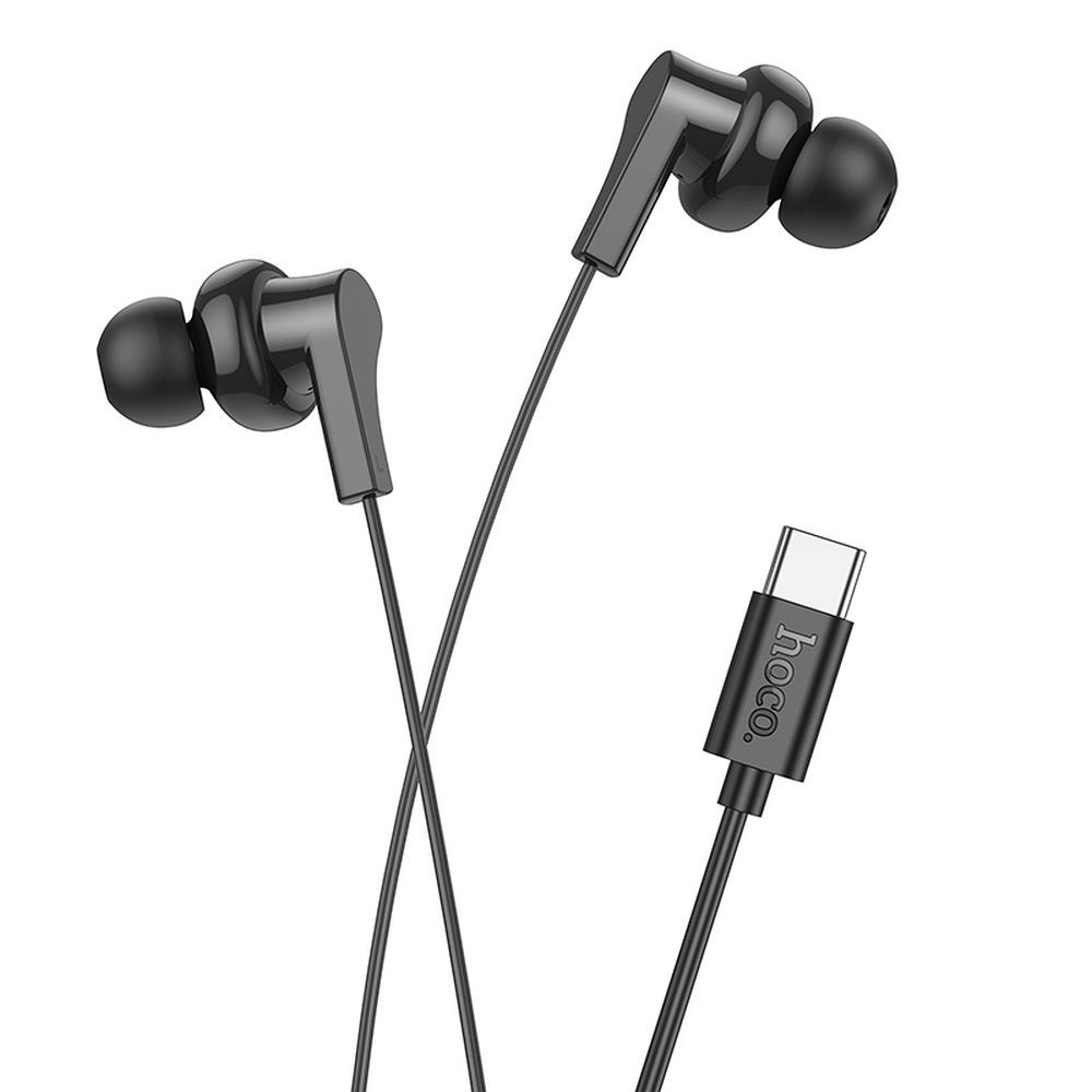 Căști cu fir USB-C, microfon, Hoco M114, negre
